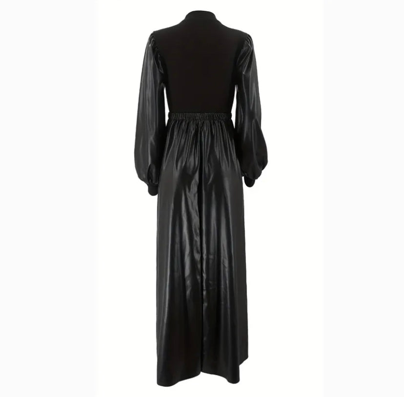Stylish Faux Leather Black Dress