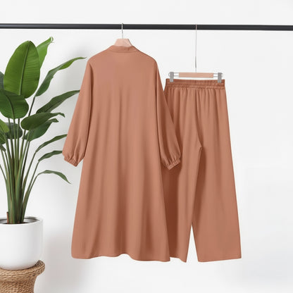 Long Tunic Button Down Pant Suit