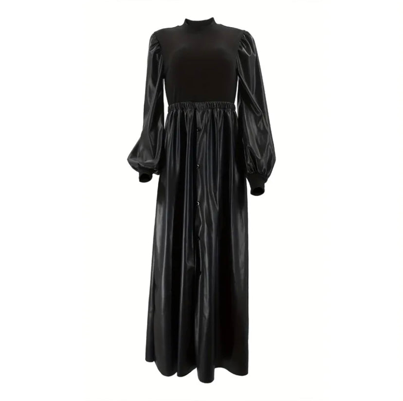 Stylish Faux Leather Black Dress