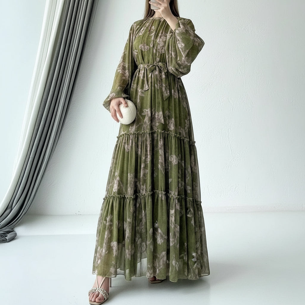 Floral Layered Chiffon Dress