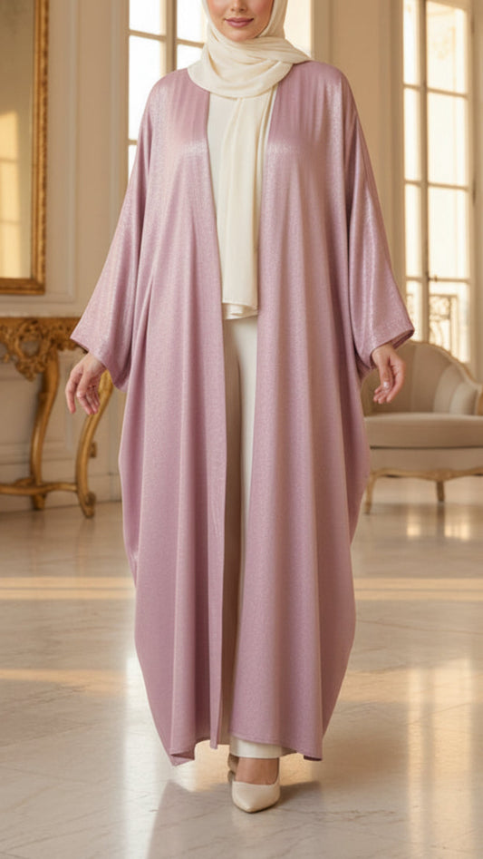 Metallic Open Abaya with Rhinestone Bell Sleeves