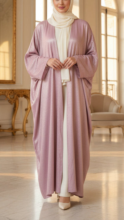 Metallic Open Abaya with Rhinestone Bell Sleeves