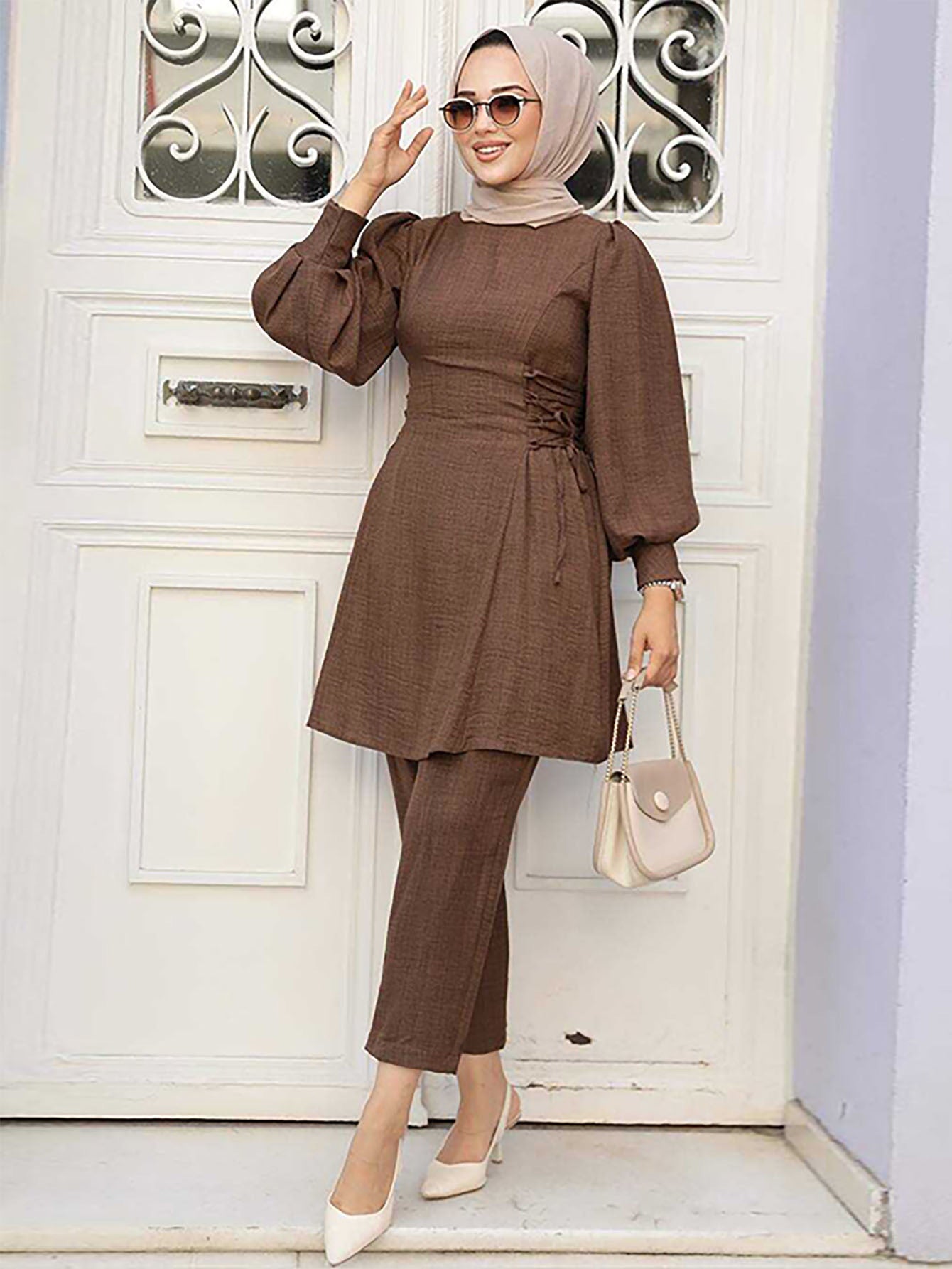 Crepe Corset Lace Up Pant Suit