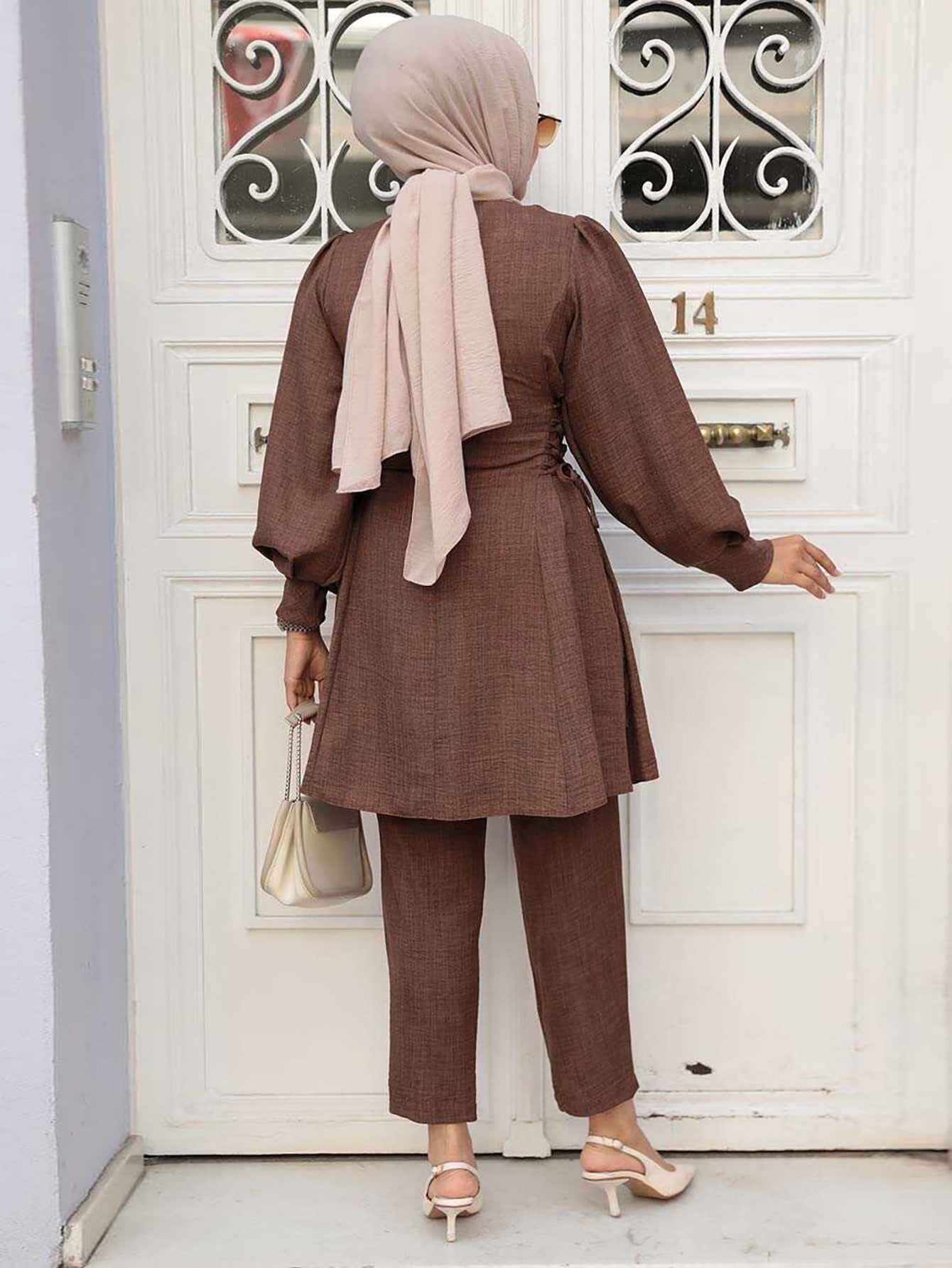 Crepe Corset Lace Up Pant Suit