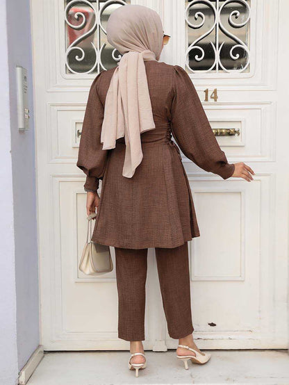 Crepe Corset Lace Up Pant Suit