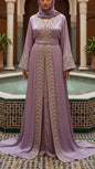 Moroccan Traditional Satin Chiffon 2 Piece Caftan