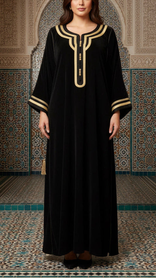 Moroccan Velvet Caftan Black