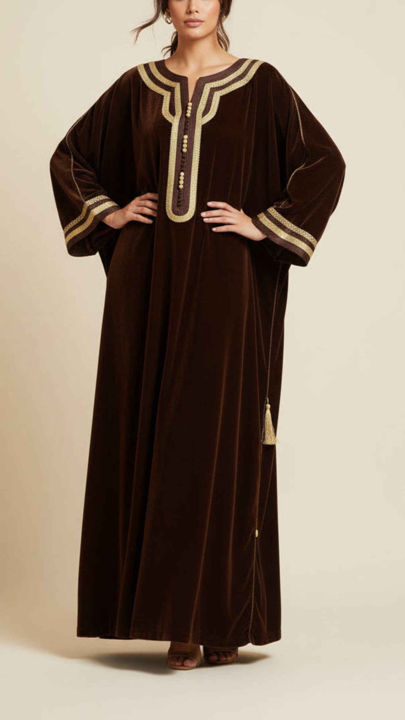 Moroccan Velvet Gandoura Dark Brown