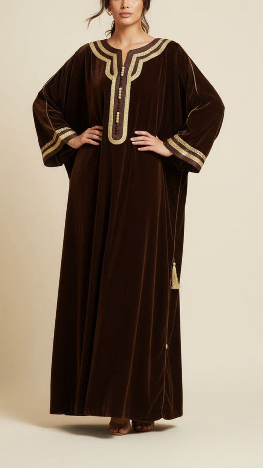 Moroccan Velvet Gandoura Dark Brown