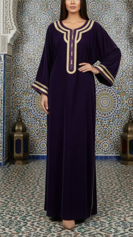 Moroccan Velvet Gandoura Purple