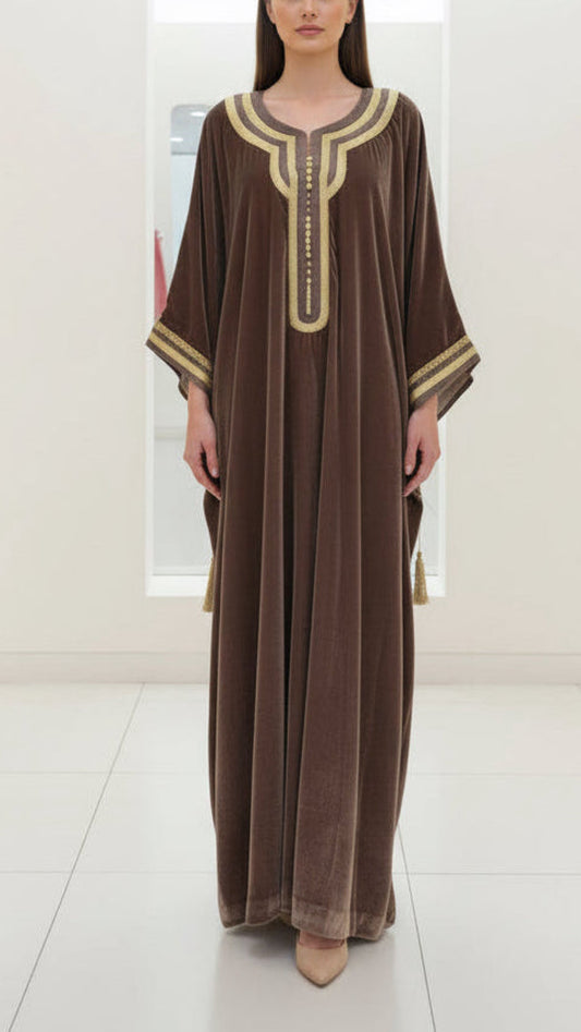 Moroccan Velvet Gandoura Soft Brown