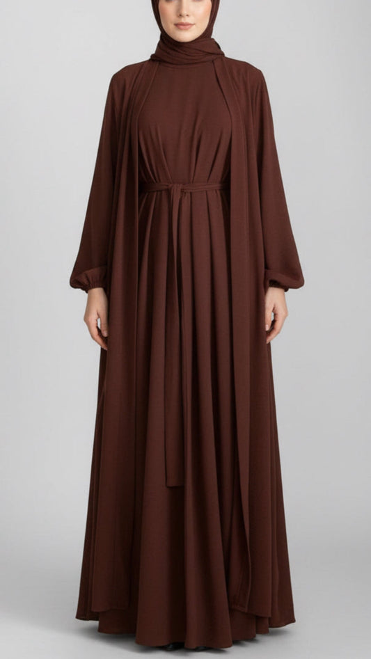 Dubai Style 2-Piece Belted Abaya Dress