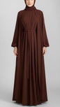 Brown 2-Piece Belted Crepe Abaya Dress