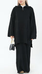 Knit Zipper Wide Sleeve Skirt Set