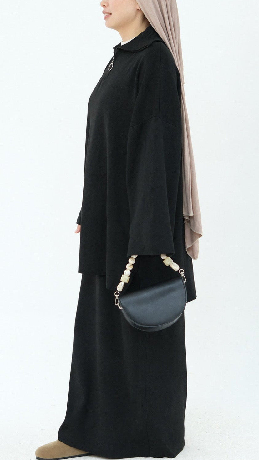 Knit Zipper Wide Sleeve Skirt Set