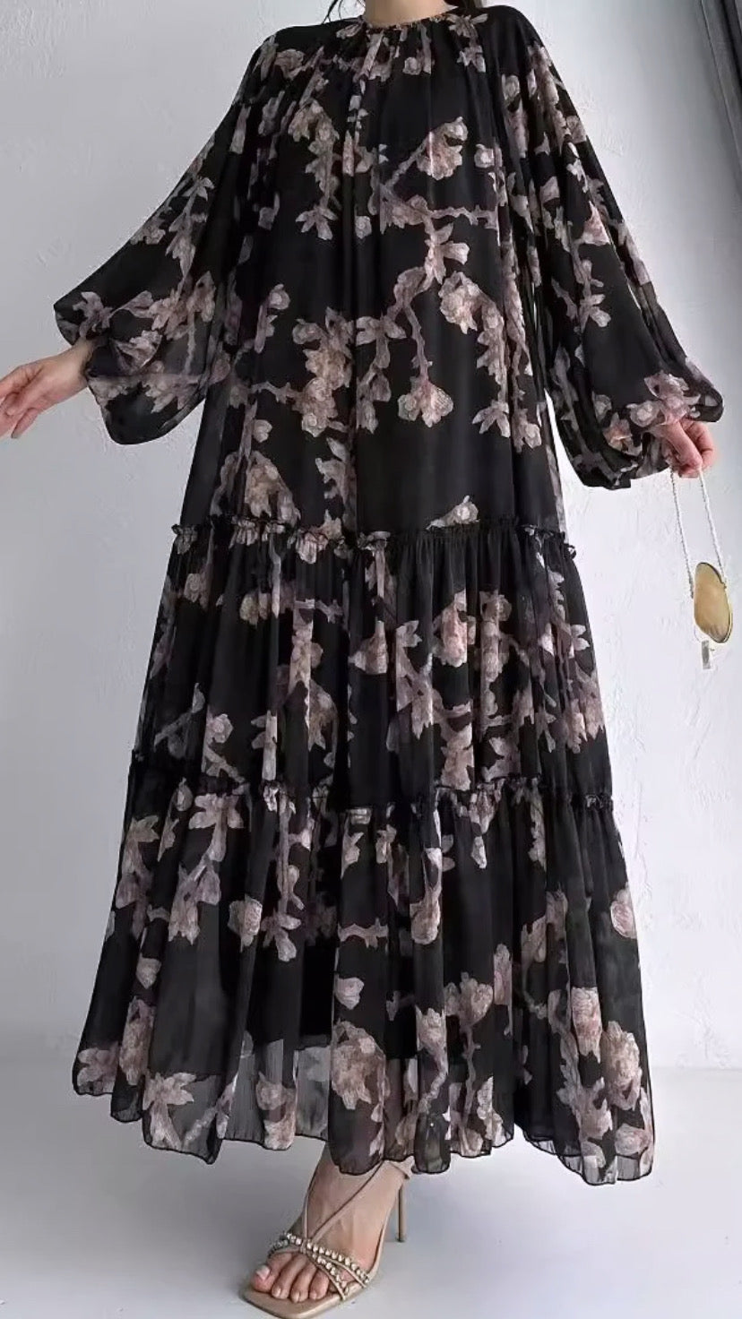 Floral Layered Chiffon Dress