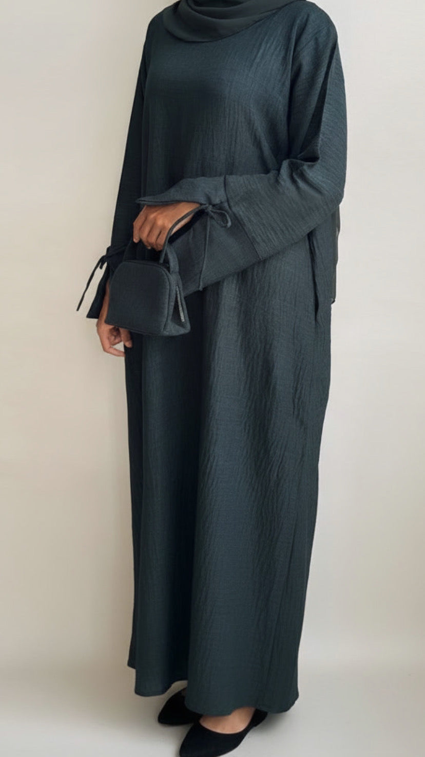 Beautiful Tie Sleeve Gray Abaya Dress