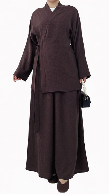Belted Side Tie Kimono Style Skirt Set