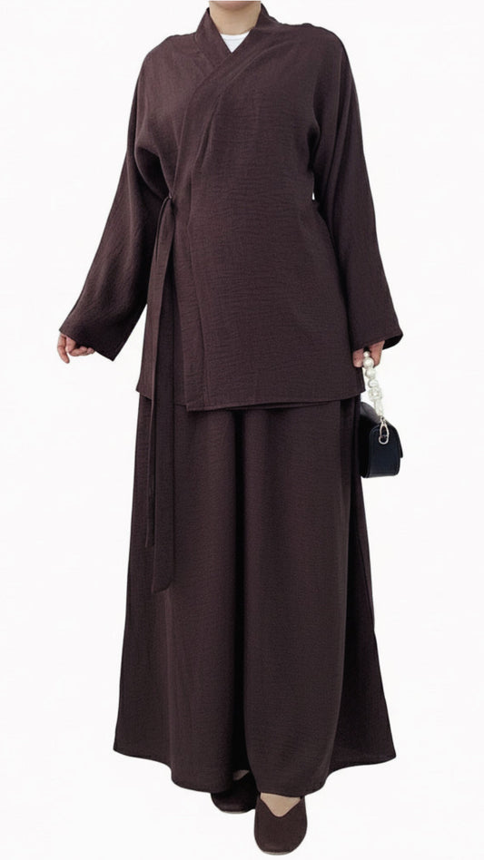 Belted Side Tie Kimono Style Skirt Set