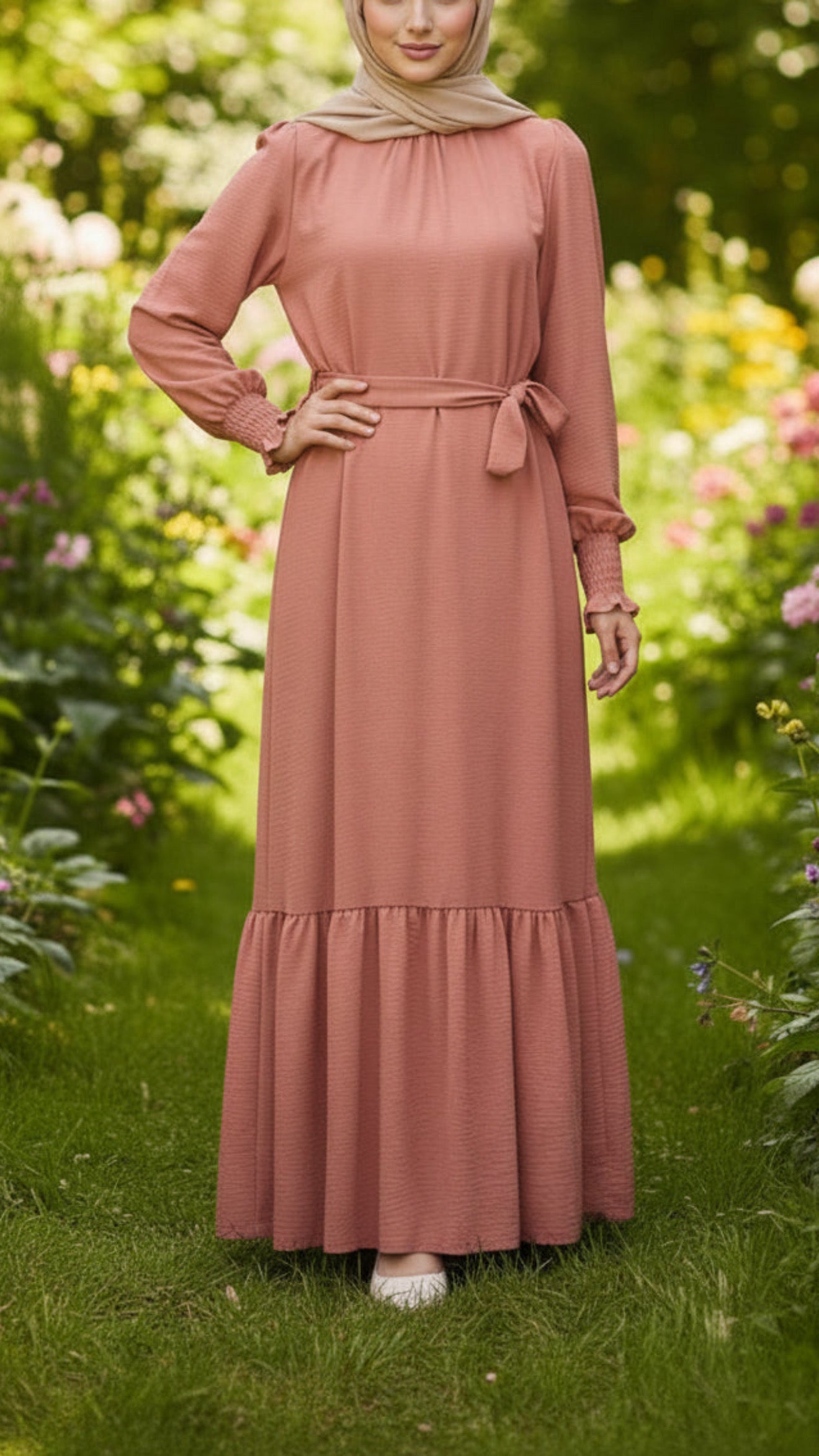 Summer Waffle Sleeved Crepe Dress