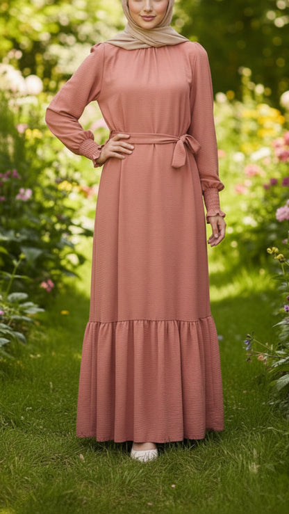 Summer Waffle Sleeved Crepe Dress