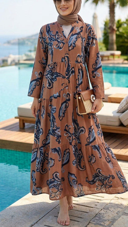 Summer Orange Paisley Button Down Dress