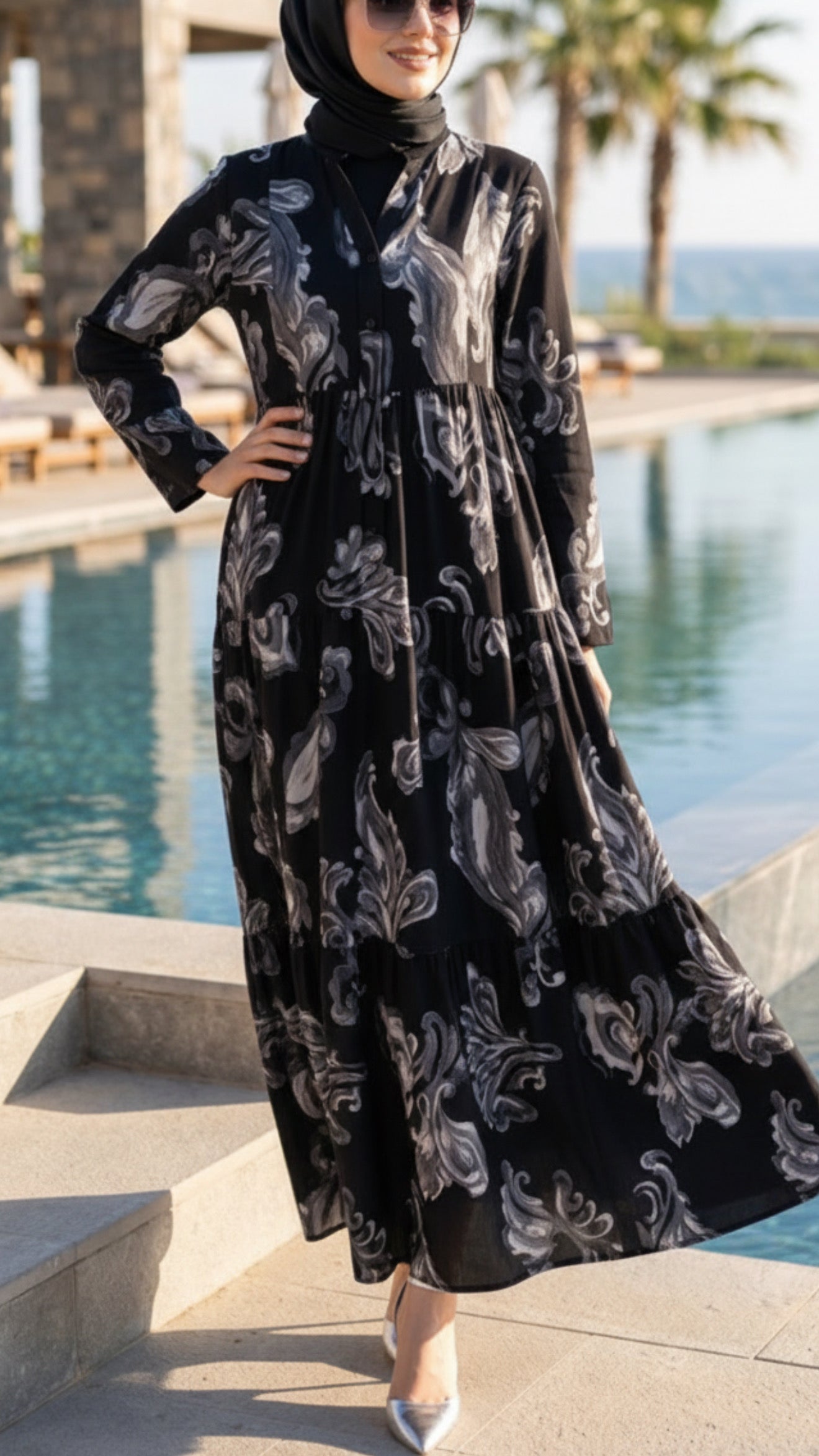 Summer Black Paisley Button Down Dress