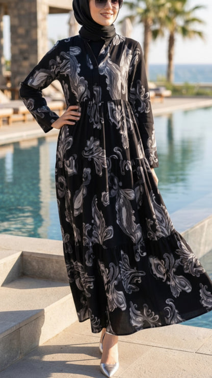 Summer Black Paisley Button Down Dress