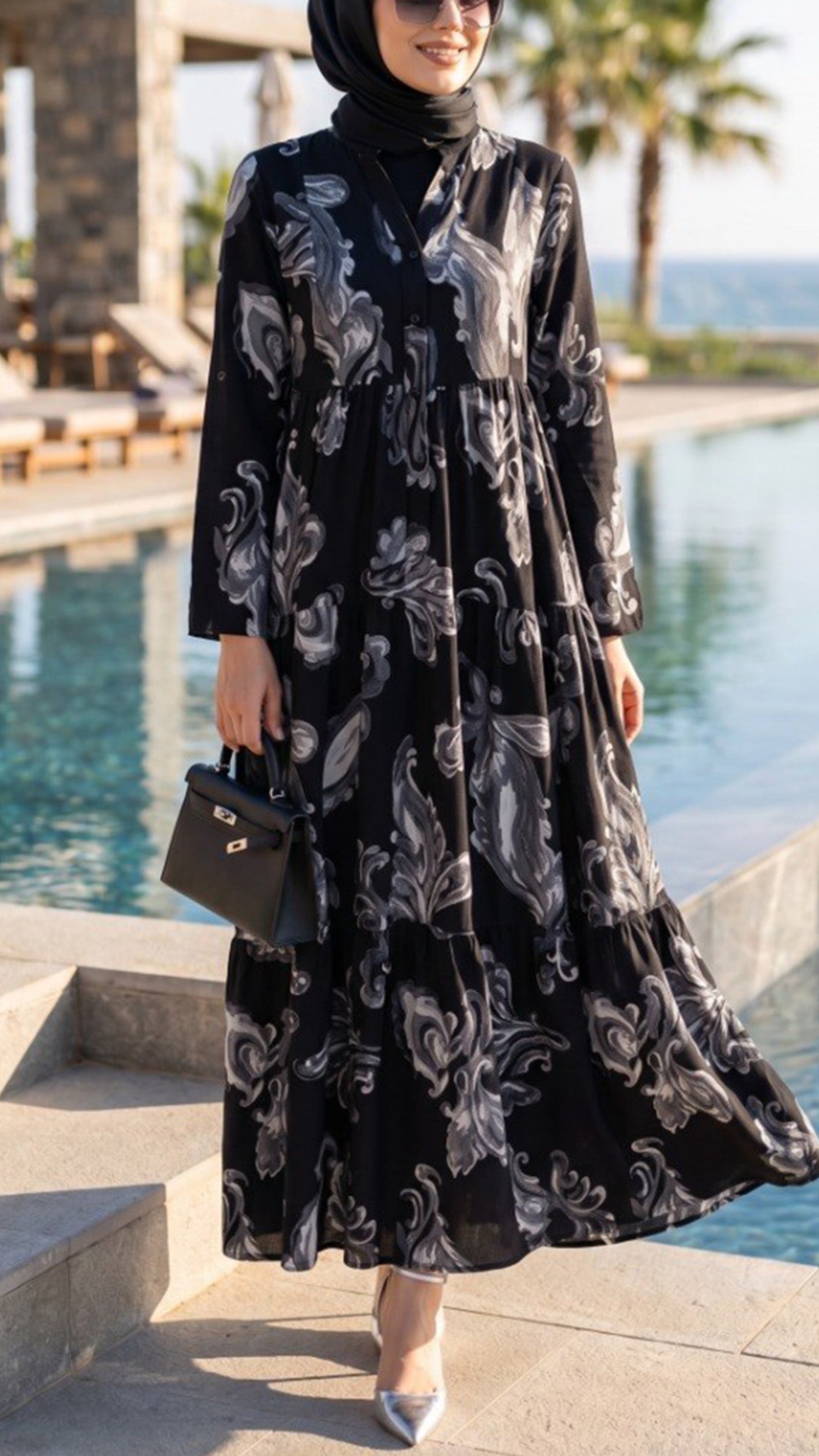 Summer Black Paisley Button Down Dress