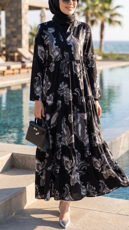 Summer Black Paisley Button Down Dress