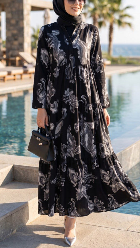 Summer Black Paisley Button Down Dress