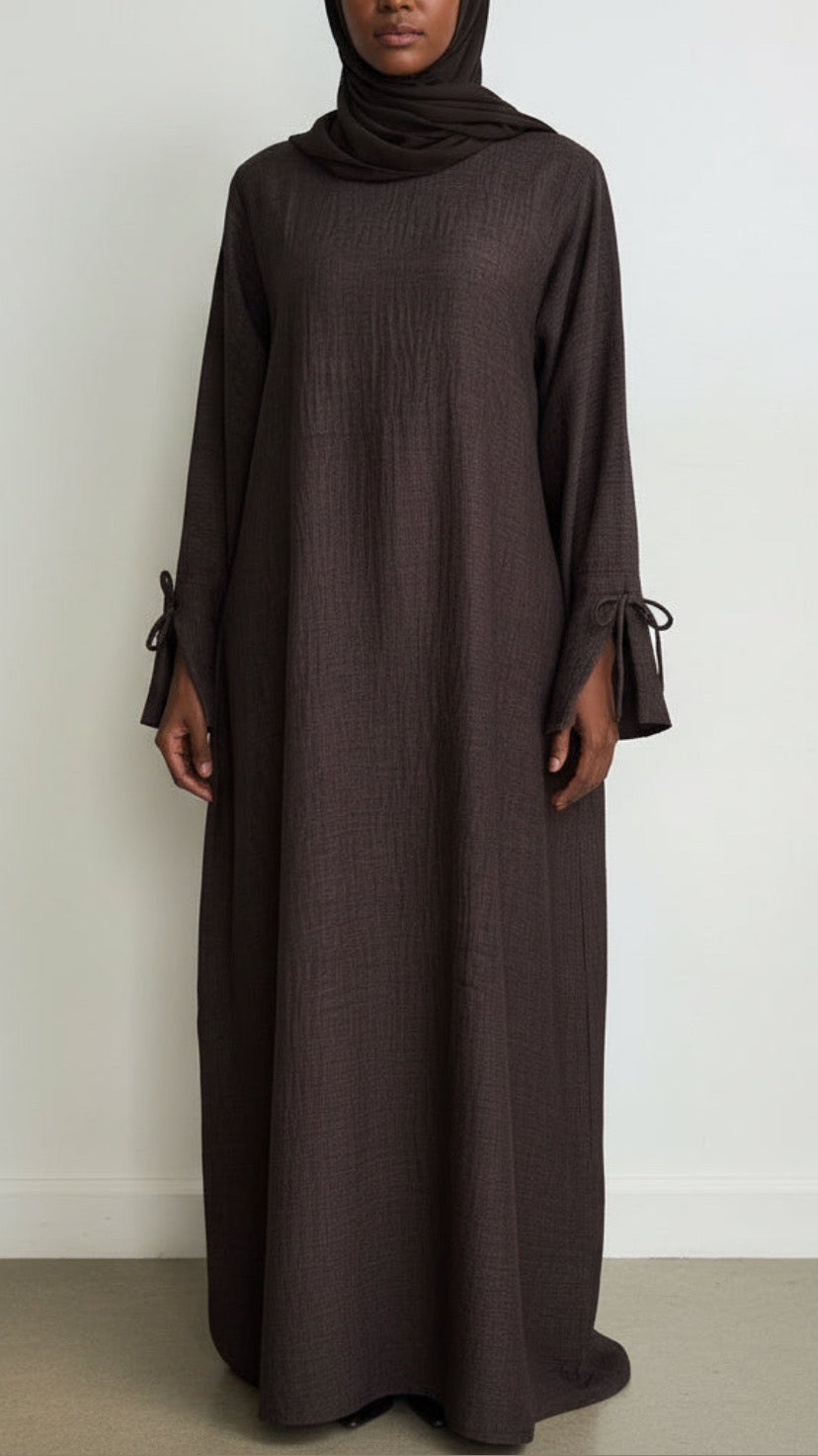 Beautiful Tie Sleeve Coffee Abaya Dress