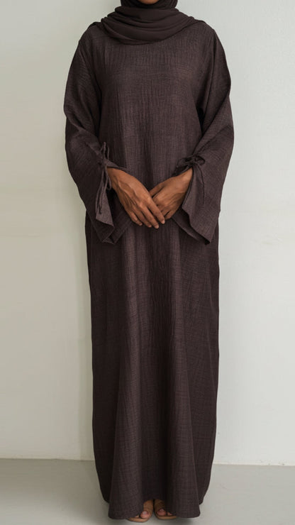Beautiful Tie Sleeve Coffee Abaya Dress