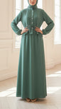 Pleated Top Drawstring Mint Button Down Crepe Skirt Set
