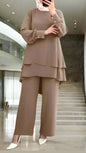 Turkish Style Crepe Tiered Khaki Pant Suit