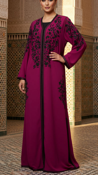 Moroccan Traditional Pink & Black Satin Lined Kimono