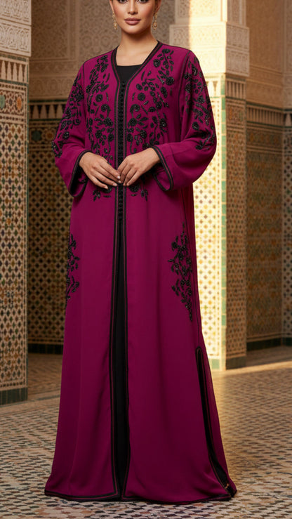 Moroccan Traditional Pink & Black Satin Lined Kimono