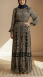 Satin Damask Pleated Black Dress