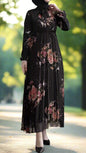 Black Beauty Pleated Floral Chiffon