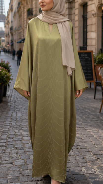 Sage Embellished Wave Abaya Dress