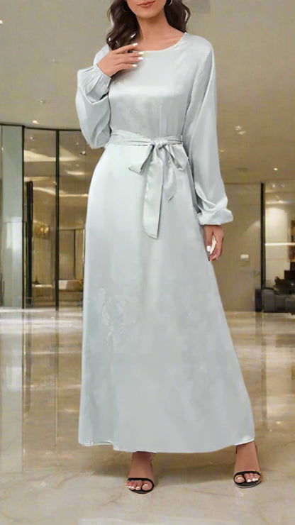 Floral Embroidered Satin Abaya Dress(Multi Colors)