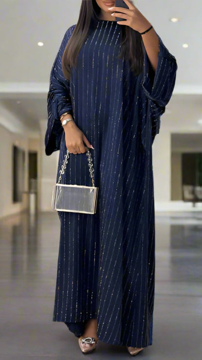 Stunning Dubai Satin Diamond Striped Princess Abaya Dresses(Multi Colors)
