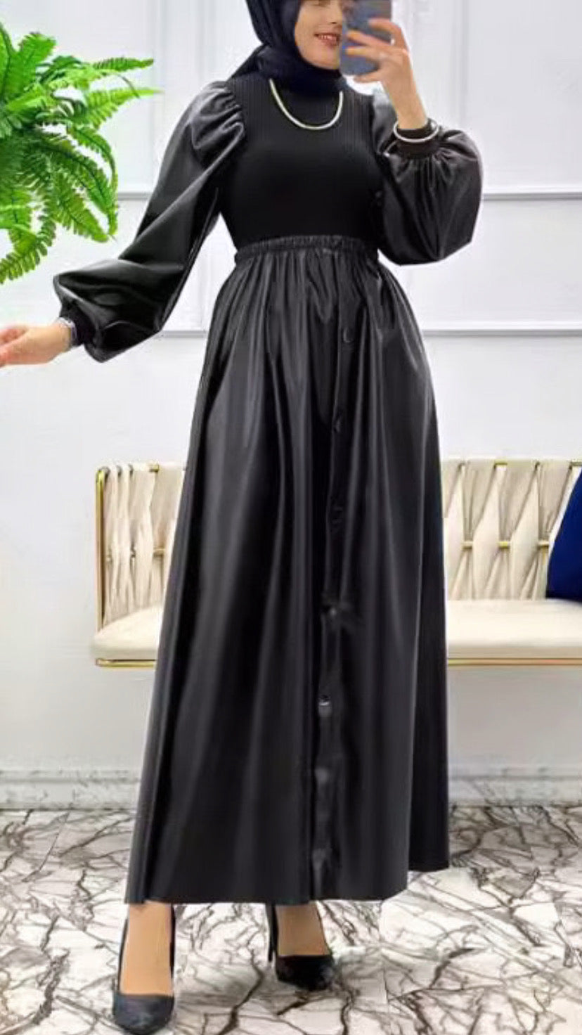 Stylish Faux Leather Black Dress