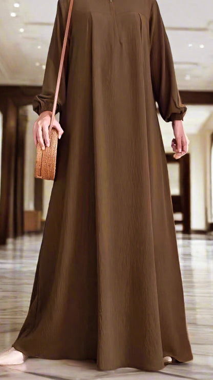 Brown Abaya Dress with Front Zipper(Multi Colors)