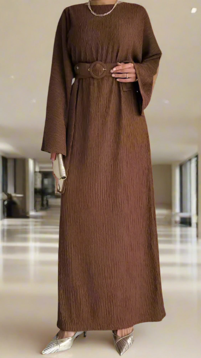 Brown Textured Fully Lined Dress Abaya