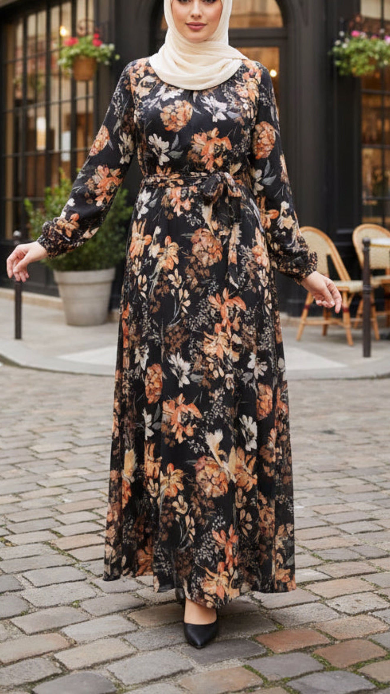 Black Floral Chiffon Dress