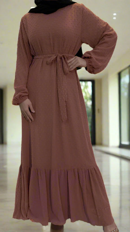 Elegant Turkish Style Chiffon Dress with Sash