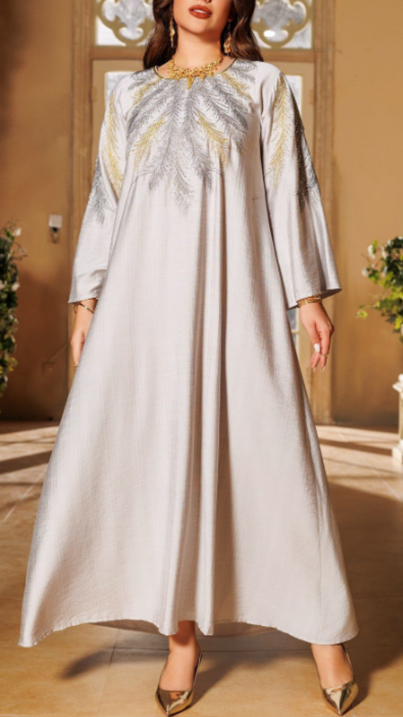 Embroidered Rhinestone Abaya Dress(Multi Colors)