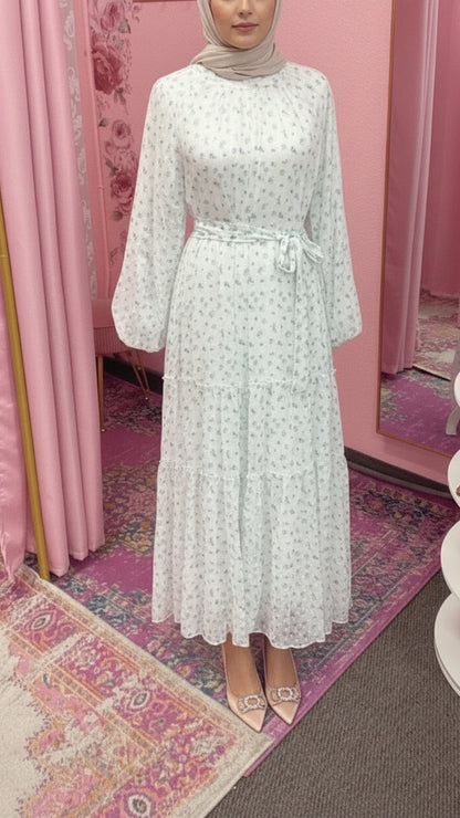 Floral Textured Polka Dot Layered Chiffon Dress