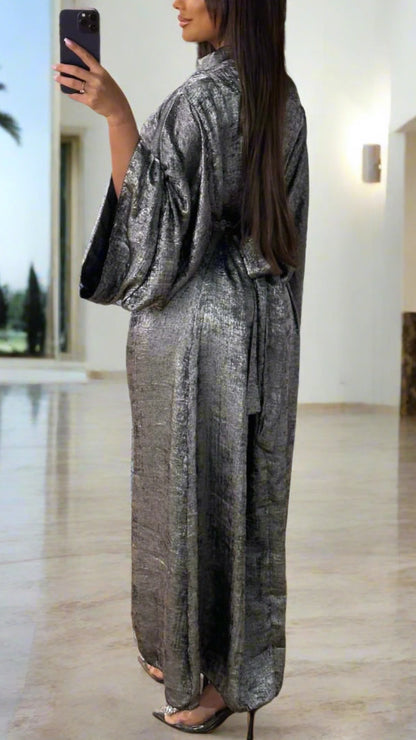 High Neck Shimmer Dress Abaya(Multi Colors)